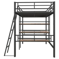 Lit mezzanine avec bureau, étagères, garde-corps et échelle en métal, 90×200 cm, sans matelas, Noir(m-10)