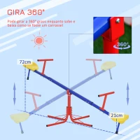 Outsunny Balanço giratória 360º para crianças acima de 3 anos com base de 4 hastes, postes de parada e alças de fácil aderência Jardim Pátio 182x77x43 cm Multicolor(m-5)