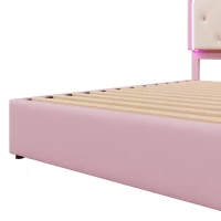 Letto imbottito 140x200 cm con rete a doghe, letto estraibile e 2 cassetti, senza materasso, Rosa(m-9)