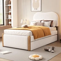 Letto imbottito 90x200 cm con letto estraibile, senza materasso, Bianco(m-5)
