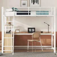 Letto a soppalco con struttura in ferro 90×200 cm, con scrivania a forma di L e cassetti, senza materasso, Bianco(m-4)