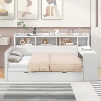 Canapé-lit multifonctionnel 90x200 cm,avec 2 tiroirs et bureau intégré,sans matelas, Blanc(m-4)