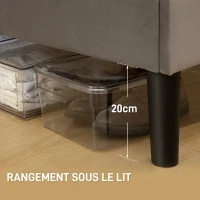 HOMCOM Cadre de lit double 140 x 190 cm lit 2 personnes tête de lit réglable sommier 150 x 198 x 100/105/110/115/120 cm gris(m-7)