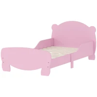 AIYAPLAY Lettino per Bambini con Testiera e Pediera a Orso e 2 Sponde Laterali, in Legno, 143.5x80x55 cm, Rosa(m-10)