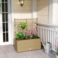 Outsunny Jardinière pour plantes avec treillis 3 pots bacs à plante 33L extérieur en résine tressée 84 x 30 x 107 cm sable noir(m-2)