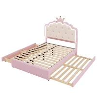 Letto imbottito 140x200 cm con rete a doghe, letto estraibile e 2 cassetti, senza materasso, Rosa(m-10)