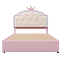 Letto imbottito 140x200 cm con rete a doghe, letto estraibile e 2 cassetti, senza materasso, Rosa(m-2)