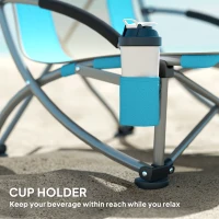 Outsunny Set of 2 Folding Beach Chair, Low Camping Chair with Mesh Back, Carry Bag and Cup Holder for Garden Outdoor Picnic Festival Travel, Blue(m-6)