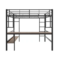 Lit mezzanine 140x200 cm en métal avec bureau et étagères, pour enfants et adultes, sans matelas, Noir(m-9)