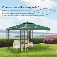Outsunny Copertura Telo per Gazebo da Giardino 3x3 m, Tetto Anti-UV Impermeabile in Poliestere Verde Scuro(m-3)