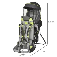 HOMCOM Mochila Porta Bebés Dobrável Mochila Porta Bebés Ergonómica com Capa Impermeável Base de Suporte e Múltiplos Bolsos para 6-36 Meses Carga Máxima 15kg 38x77x87,5cm Verde(m-3)