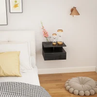 HOMCOM Comodino Sospeso per Camera da Letto con Cassetto e Ripiano Aperto in Legno, 35x32x22.5 cm, Nero Lucido(m-7)