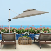 Outsunny Parasol déporté rond 3 x 2,5 m avec manivelle, base croisée, inclinable et rotatif à 360°, double toit, gris(m-8)