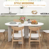 HOMCOM Table à manger pliante, table pliante cuisine ovale jusqu'à 6 personnes, pour petits espaces, salle à manger, blanc(m-4)
