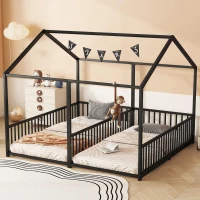 Letto per Bambini 4+ Anni Matrimoniale 90x200 cm, con Ringhiera di Sicurezza, Senza Materasso, Nero(m-4)