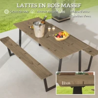 Outsunny Ensemble table et bancs en bois de brasserie, table de pique-nique en bois avec banc, 175 cm, trou pour parasol, marron(m-6)