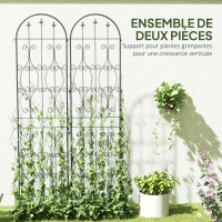 Outsunny Lot de 2 supports pour plantes grimpantes, treillis de jardin, pour légumes, vignes, fleurs, en métal, 50 x 220 cm, noir(m-4)