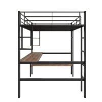 Lit mezzanine en métal 90x200 cm avec bureau et étagères, pour enfants et adultes, sans matelas, Noir(m-9)