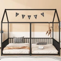 Letto per Bambini 4+ Anni Matrimoniale 90x200 cm, con Ringhiera di Sicurezza, Senza Materasso, Nero(m-1)