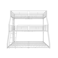 Lit triple superposé 90×200 cm, avec garde-corps et échelle, sans matelas, Blanc(m-2)