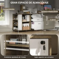 HOMCOM Mueble Archivador con Ruedas 3 Cajones Estación de Carga Cerradura y Estantes 100x40x65,5 cm Marrón Grisáceo(m-5)