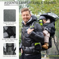 HOMCOM Mochila Porta Bebés Dobrável Mochila Porta Bebés Ergonómica com Capa Impermeável Base de Suporte e Múltiplos Bolsos para 6-36 Meses Carga Máxima 15kg 38x77x87,5cm Verde(m-4)