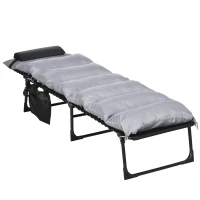 Outsunny Klappliege, 5-stufig neigbare Rückenlehne, Kissen, Auflage, bis 120 kg, Stahl, hellgrau, 58 x 189 x 32,5 cm(m-10)
