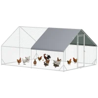 PawHut Gallinero para Exterior Jaula para Gallinas de Acero Galvanizado con Cubierta de PE y Cerradura 3x4x2 m Plata(m-11)