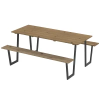 Outsunny Ensemble table et bancs en bois de brasserie, table de pique-nique en bois avec banc, 175 cm, trou pour parasol, marron(m-1)