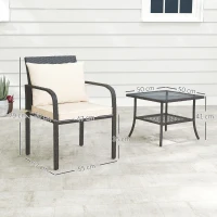 Outsunny Conjunto de Muebles de Jardín de Ratán Sintético con 2 Sillas con Cojines Acolchados y Mesa con Vidrio Templado Marrón(m-3)