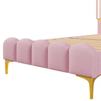 Letto imbottito 90x200 cm con rete a doghe, tema principessa, senza materasso, Rosa(m-8)