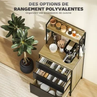 HOMCOM Armoire de cuisine style industriel avec 3 tiroirs, plan de travail, étagère et 4 crochets, 60x40x132cm(m-4)