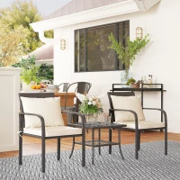 Outsunny Conjunto de Muebles de Jardín de Ratán Sintético con 2 Sillas con Cojines Acolchados y Mesa con Vidrio Templado Marrón(m-9)