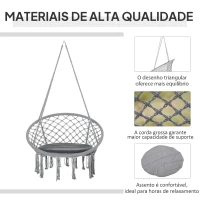 Outsunny Cadeira suspensa redonda Ø60 cm Cadeira de rede de balanço com almofada e corda de algodão para interior e exterior 80x80x42 cm Cinza(m-5)