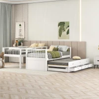 Lit superposé 90x200 cm pour enfants, lit cabane avec échelle, lit gigogne et 3 tiroirs,sans matelas, Blanc(m-5)