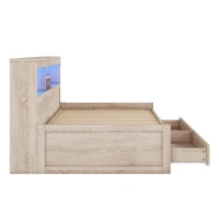 Letto da giorno 90×200 cm, con due cassetti e rete a doghe, senza materasso, Naturale(m-10)