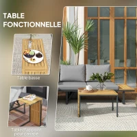 Outsunny Ensemble de meubles de jardin modulable en bois d'acacia 6 places, salon de jardin d'angle avec table, gris(m-6)