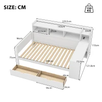 Canapé-lit multifonctionnel 90x200 cm,avec 2 tiroirs et bureau intégré,sans matelas, Blanc(m-3)