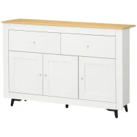 HOMCOM Buffet cuisine avec 2 tiroirs 3 portes et étagère réglable, pour cuisine, salle à manger, salon, 117 x 35 x 80 cm, blanc(m-1)