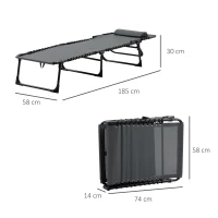 Outsunny Conjunto de 2 Tumbonas Plegables con Respaldo Ajustable Reposacabezas y Estructura de Acero 185x58x30 cm Gris(m-3)