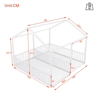 Letto per bambini 4+ anni in metallo 90×200 cm, forma di casa, con sponda di sicurezza, senza materasso, Bianco(m-3)