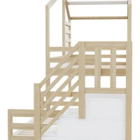 Lit superposé en bois avec design de fenêtre 90×200 cm, avec escalier avec rangement,sans matelas, Naturel(m-8)