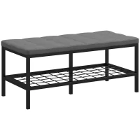 HOMCOM Banc à chaussures avec coussin rembourré et étagère de rangement, banc d'entrée pour couloir, chambre, 90x41x40cm, gris(m-11)