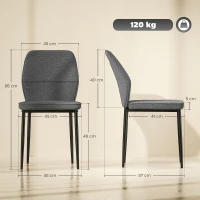 HOMCOM Conjunto de 2 Cadeiras de Jantar Modernas Cadeiras de Cozinha com Assento Acolchoado e Estofado Encosto Curvo 45x57x86 cm Cinzento(m-3)