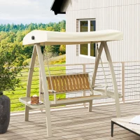 Outsunny Hollywoodschaukel 2-Sitzer Gartenschaukel mit verstellbarem Sonnendach, Seitentisch 200 x 120 x 190cm, Beige(m-9)