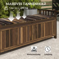 Outsunny 2-Zits Tuinbank van Hout met Weerbestendige Zitting, Tuinmeubilair met Opbergruimte en Armleuningen 128,5 x 56 x 53,5cm, Verkoold(m-6)