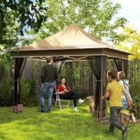 Outsunny Tonnelle de jardin 3,5 x 3,5 m, tente pliante avec 4 moustiquaires, hauteur réglable, sac de transport, beige(m-2)