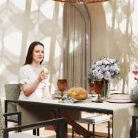 Outsunny Salon de jardin extérieur en résine tressée 8 places avec coussins et plateau en verre trempé, gris(m-8)