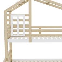 Lit superposé en bois avec design de fenêtre 90×200 cm, avec escalier avec rangement,sans matelas, Naturel(m-7)