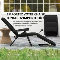 Outsunny Bain de soleil pliable transat inclinable 6 positions avec matelas + accoudoirs acier polyester 153 x 58,5 x 89 cm noir(m-6)